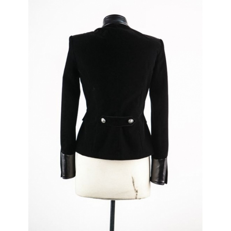 Women Gothic Black Velvet Coat Accents Double-Breasted Women Military Velvet Jacket Coat 